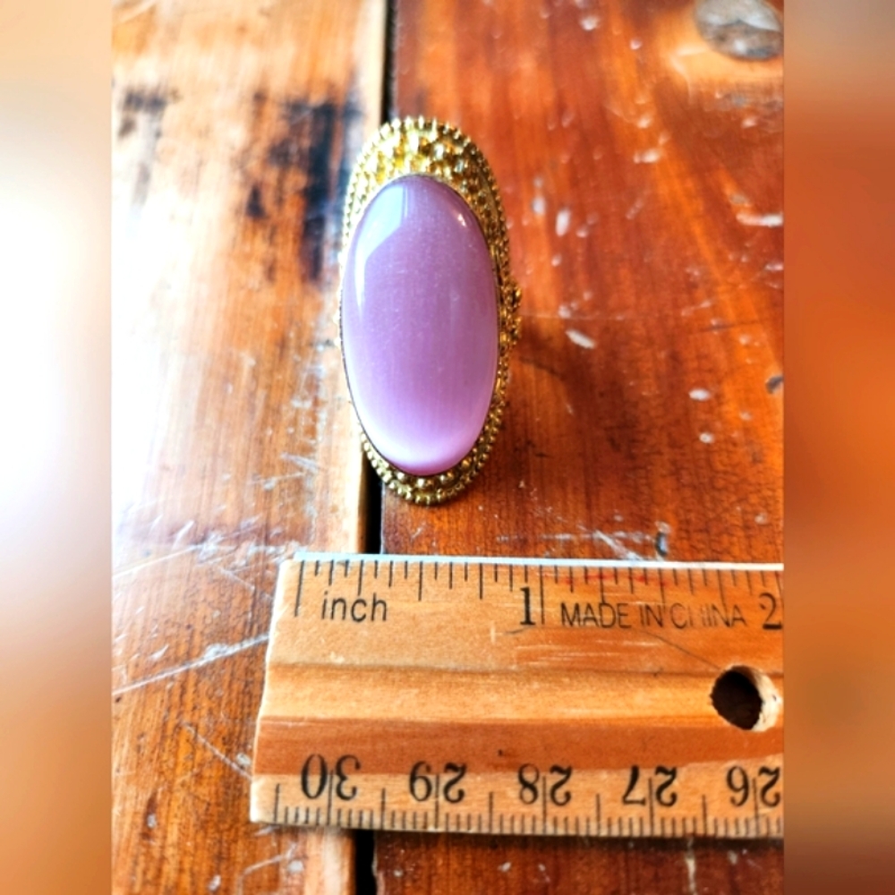 Pink Cat's Eye Statement Ring with Beautiful Filigree Detailing - Picture 15 of 16